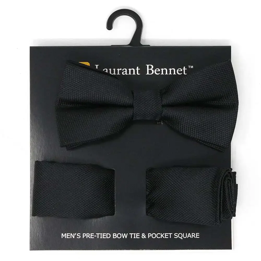 Selini New York - Poly Woven Men's Banded Bow Tie and Hanky Set - BTH6308